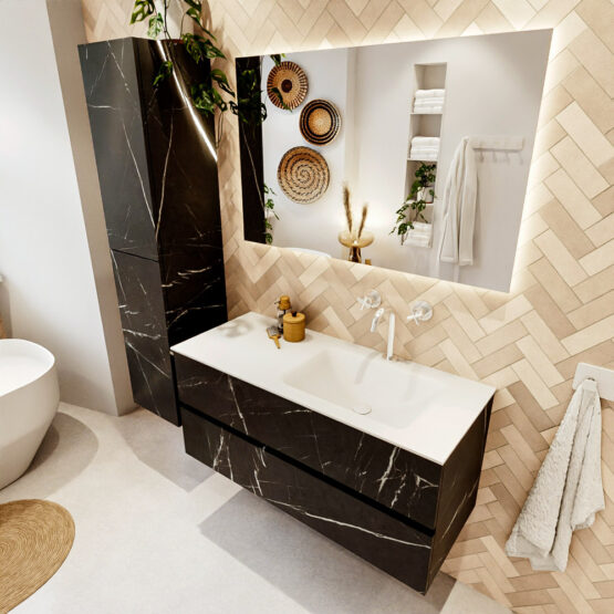 MONDIAZ VICA 110cm mueble de baño Marquina 2 cajones. Lavabo CLOUD Derecho 1 orificio