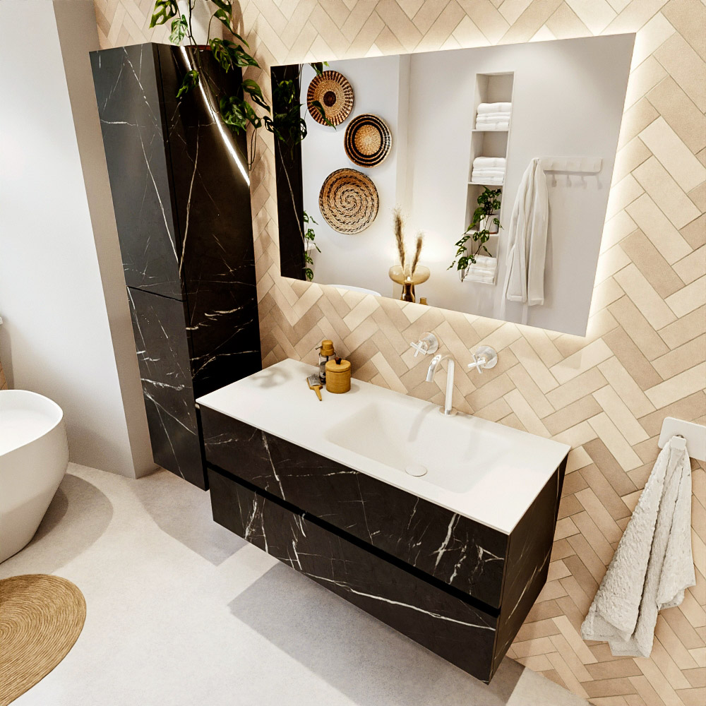 MONDIAZ VICA 110cm mueble de baño Marquina 2 cajones. Lavabo CLOUD Derecho 1 orificio, color Talc. 1 MONDIAZ VICA 110cm mueble de baño Marquina 2 cajones. Lavabo CLOUD Derecho 1 orificio