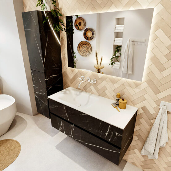 MONDIAZ VICA 110cm mueble de baño Marquina 2 cajones. Lavabo CLOUD Izquierda sin orificio