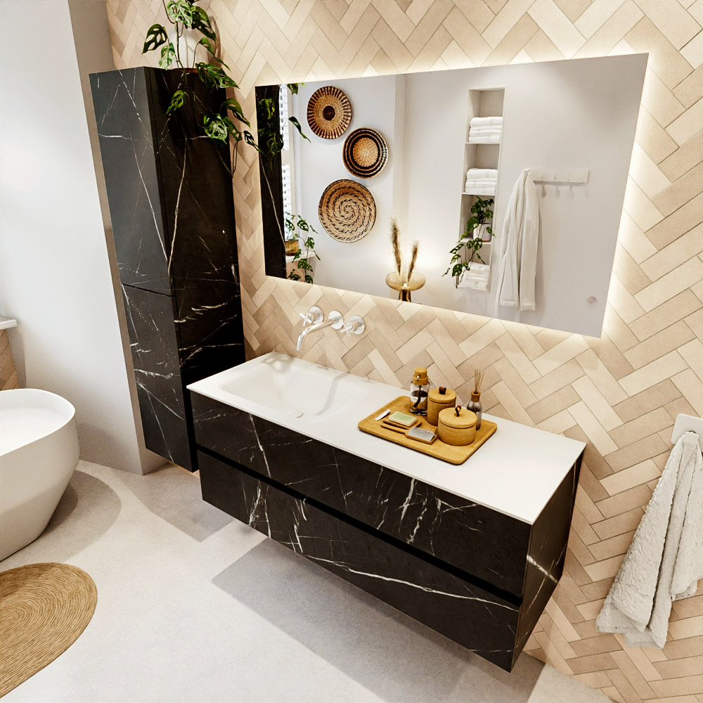 MONDIAZ VICA 130cm mueble de baño Marquina 2 cajones. Lavabo CLOUD Izquierda sin orificio, color Talc. 1 MONDIAZ VICA 130cm mueble de baño Marquina 2 cajones. Lavabo CLOUD Izquierda sin orificio