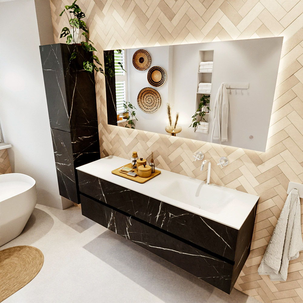 MONDIAZ VICA 150cm mueble de baño Marquina 2 cajones. Lavabo CLOUD Derecho 1 orificio, color Talc. 1 MONDIAZ VICA 150cm mueble de baño Marquina 2 cajones. Lavabo CLOUD Derecho 1 orificio