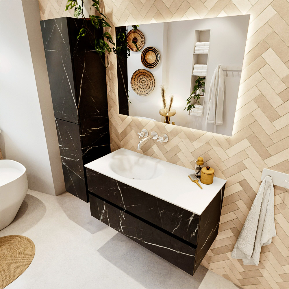MONDIAZ VICA 100cm mueble de baño Marquina 2 cajones. Lavabo MOON Izquierda sin orificio, color Talc. 1 MONDIAZ VICA 100cm mueble de baño Marquina 2 cajones. Lavabo MOON Izquierda sin orificio