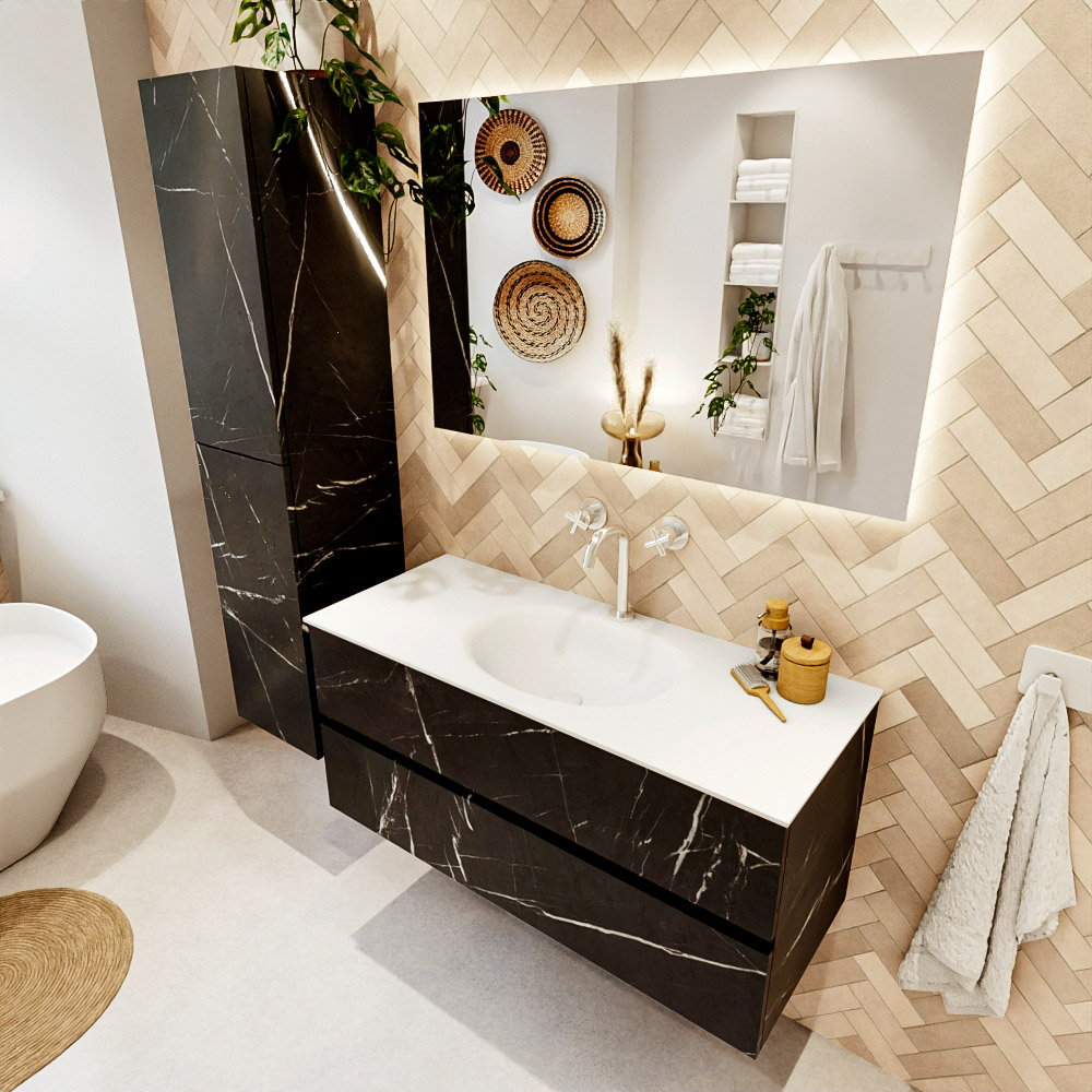 MONDIAZ VICA 110cm mueble de baño Marquina 2 cajones. Lavabo MOON Centro 1 orificio, color Talc. 1 MONDIAZ VICA 110cm mueble de baño Marquina 2 cajones. Lavabo MOON Centro 1 orificio