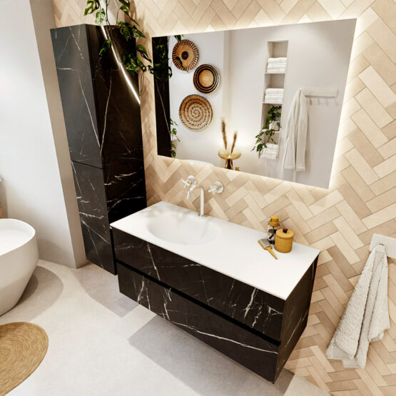 MONDIAZ VICA 110cm mueble de baño Marquina 2 cajones. Lavabo MOON Izquierda 1 orificio