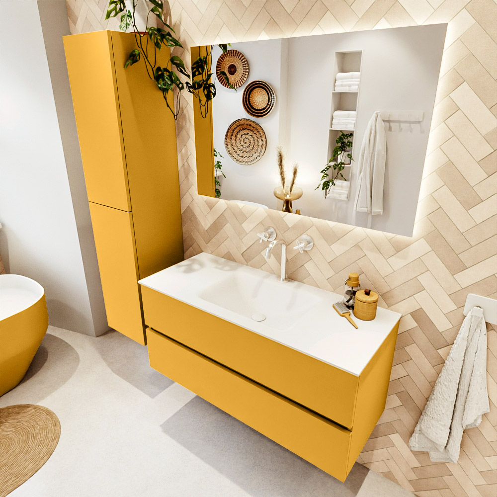 MONDIAZ VICA 110cm mueble de baño Ocher 2 cajones. Lavabo CLOUD Centro 1 orificio, color Talc. 1 MONDIAZ VICA 110cm mueble de baño Ocher 2 cajones. Lavabo CLOUD Centro 1 orificio