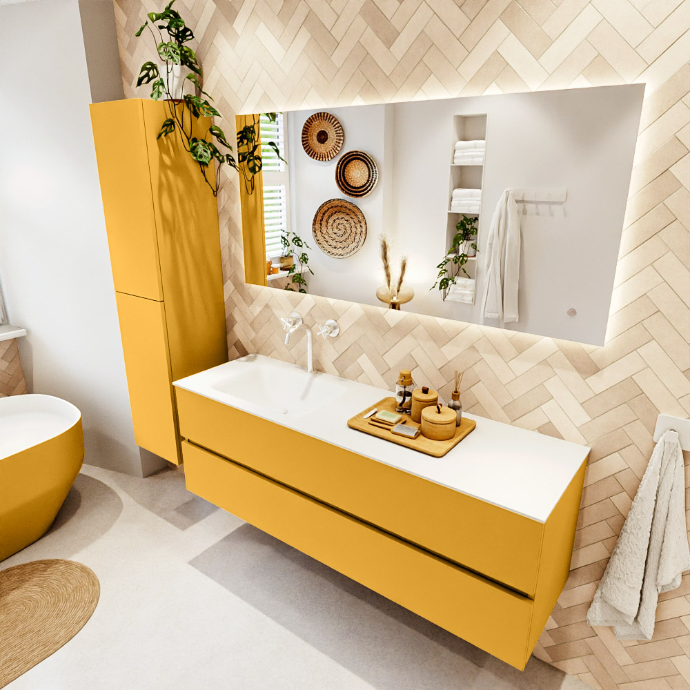 MONDIAZ VICA 150cm mueble de baño Ocher 2 cajones. Lavabo CLOUD Izquierda 1 orificio, color Talc. 1 MONDIAZ VICA 150cm mueble de baño Ocher 2 cajones. Lavabo CLOUD Izquierda 1 orificio