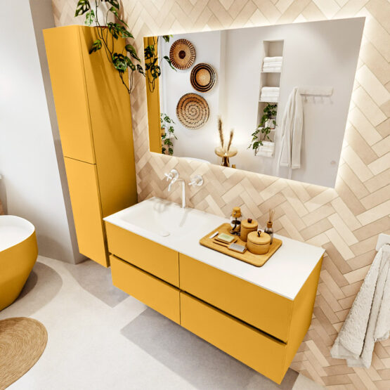 MONDIAZ VICA 120cm mueble de baño Ocher 4 cajones. Lavabo CLOUD Izquierda 1 orificio