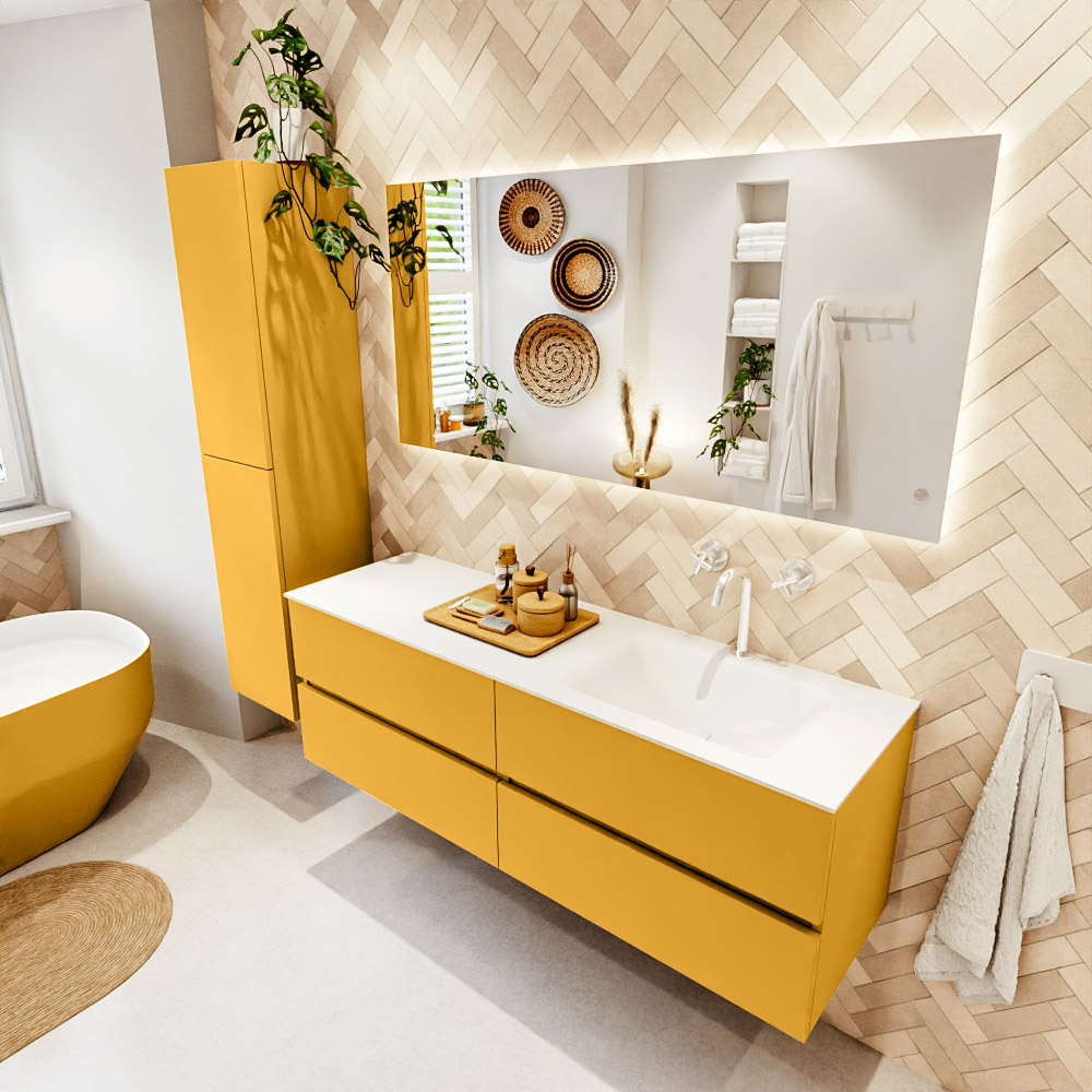 MONDIAZ VICA 150cm mueble de baño Ocher 4 cajones. Lavabo CLOUD Derecho 1 orificio, color Talc. 1 MONDIAZ VICA 150cm mueble de baño Ocher 4 cajones. Lavabo CLOUD Derecho 1 orificio