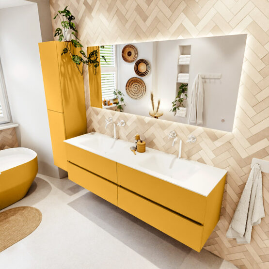 MONDIAZ VICA 170cm mueble de baño Ocher 4 cajones. Lavabo CLOUD Doble 2 orificios