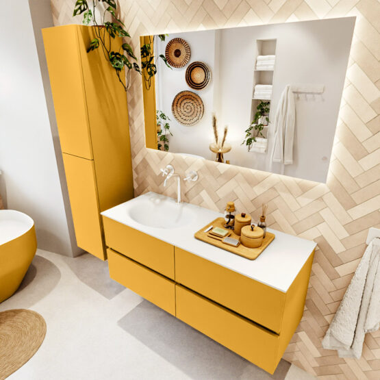 MONDIAZ VICA 120cm mueble de baño Ocher 4 cajones. Lavabo MOON Izquierda 1 orificio