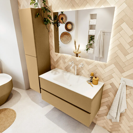 MONDIAZ VICA 100cm mueble de baño Oro 2 cajones. Lavabo CLOUD Centro 1 orificio