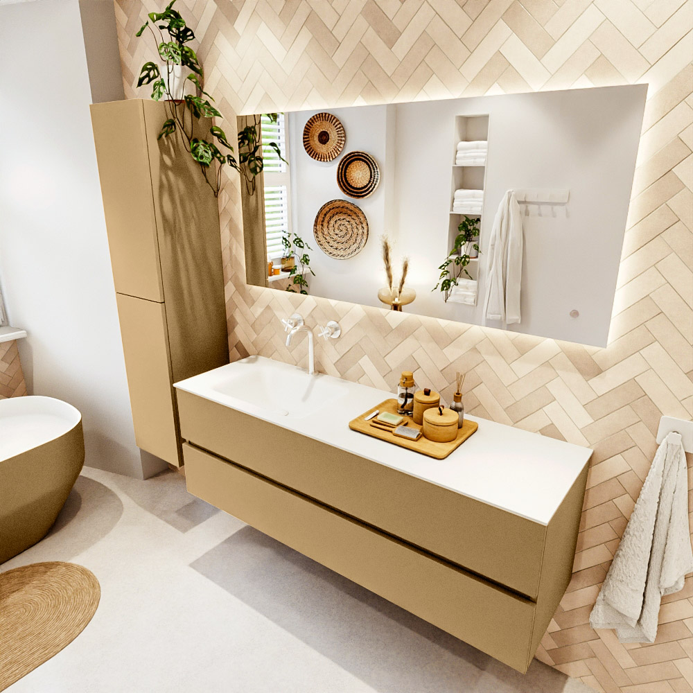 MONDIAZ VICA 150cm mueble de baño Oro 2 cajones. Lavabo CLOUD Izquierda 1 orificio, color Talc. 1 MONDIAZ VICA 150cm mueble de baño Oro 2 cajones. Lavabo CLOUD Izquierda 1 orificio