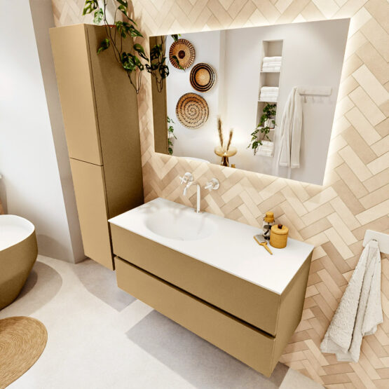 MONDIAZ VICA 110cm mueble de baño Oro 2 cajones. Lavabo MOON Izquierda 1 orificio