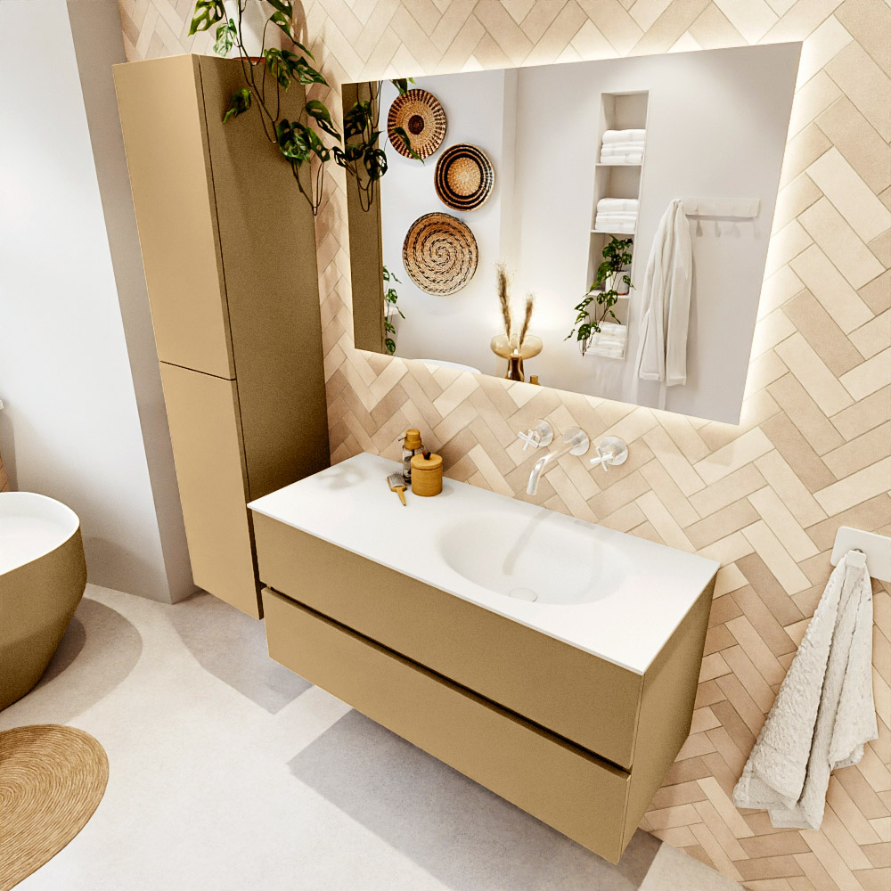MONDIAZ VICA 110cm mueble de baño Oro 2 cajones. Lavabo MOON Derecho sin orificio, color Talc. 1 MONDIAZ VICA 110cm mueble de baño Oro 2 cajones. Lavabo MOON Derecho sin orificio