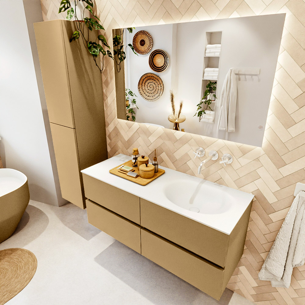 MONDIAZ VICA 120cm mueble de baño Oro 4 cajones. Lavabo MOON Derecho sin orificio, color Talc. 1 MONDIAZ VICA 120cm mueble de baño Oro 4 cajones. Lavabo MOON Derecho sin orificio