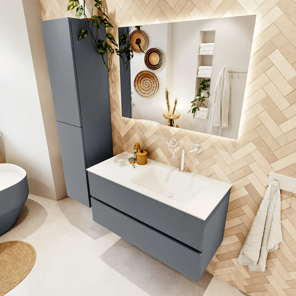 MONDIAZ VICA 100cm mueble de baño Plata 2 cajones. Lavabo CLOUD Derecho 1 orificio, color Talc. 1 MONDIAZ VICA 100cm mueble de baño Plata 2 cajones. Lavabo CLOUD Derecho 1 orificio