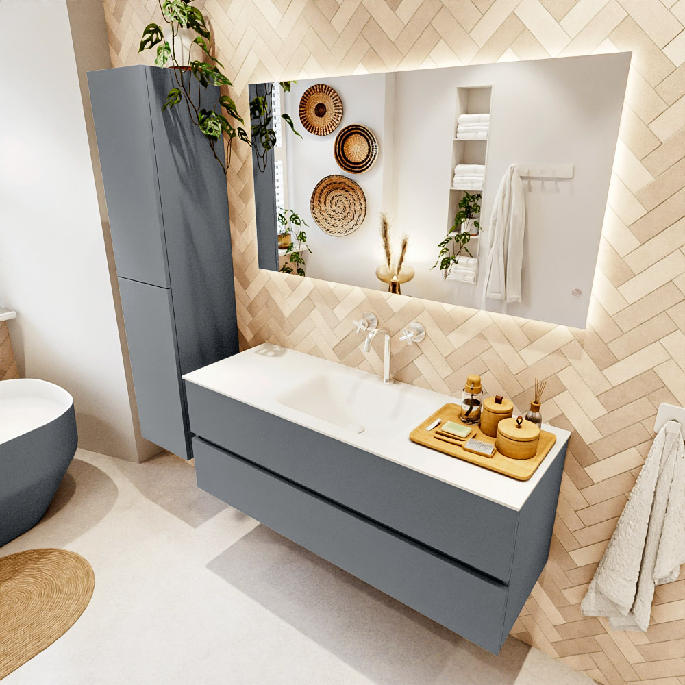 MONDIAZ VICA 130cm mueble de baño Plata 2 cajones. Lavabo CLOUD Centro 1 orificio, color Talc. 1 MONDIAZ VICA 130cm mueble de baño Plata 2 cajones. Lavabo CLOUD Centro 1 orificio