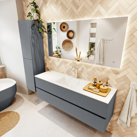 MONDIAZ VICA 150cm mueble de baño Plata 2 cajones. Lavabo CLOUD Centro 1 orificio