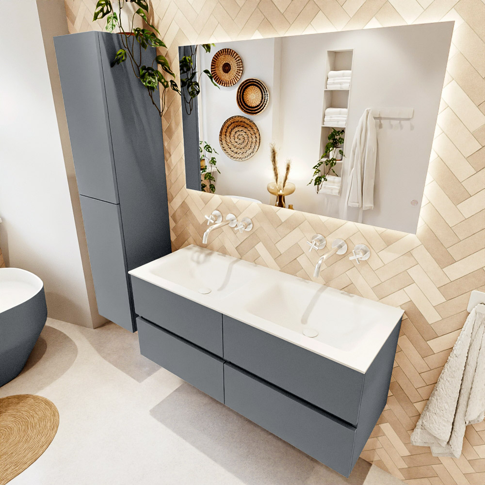 MONDIAZ VICA 120cm mueble de baño Plata 4 cajones. Lavabo CLOUD Doble sin orificio, color Talc. 1 MONDIAZ VICA 120cm mueble de baño Plata 4 cajones. Lavabo CLOUD Doble sin orificio