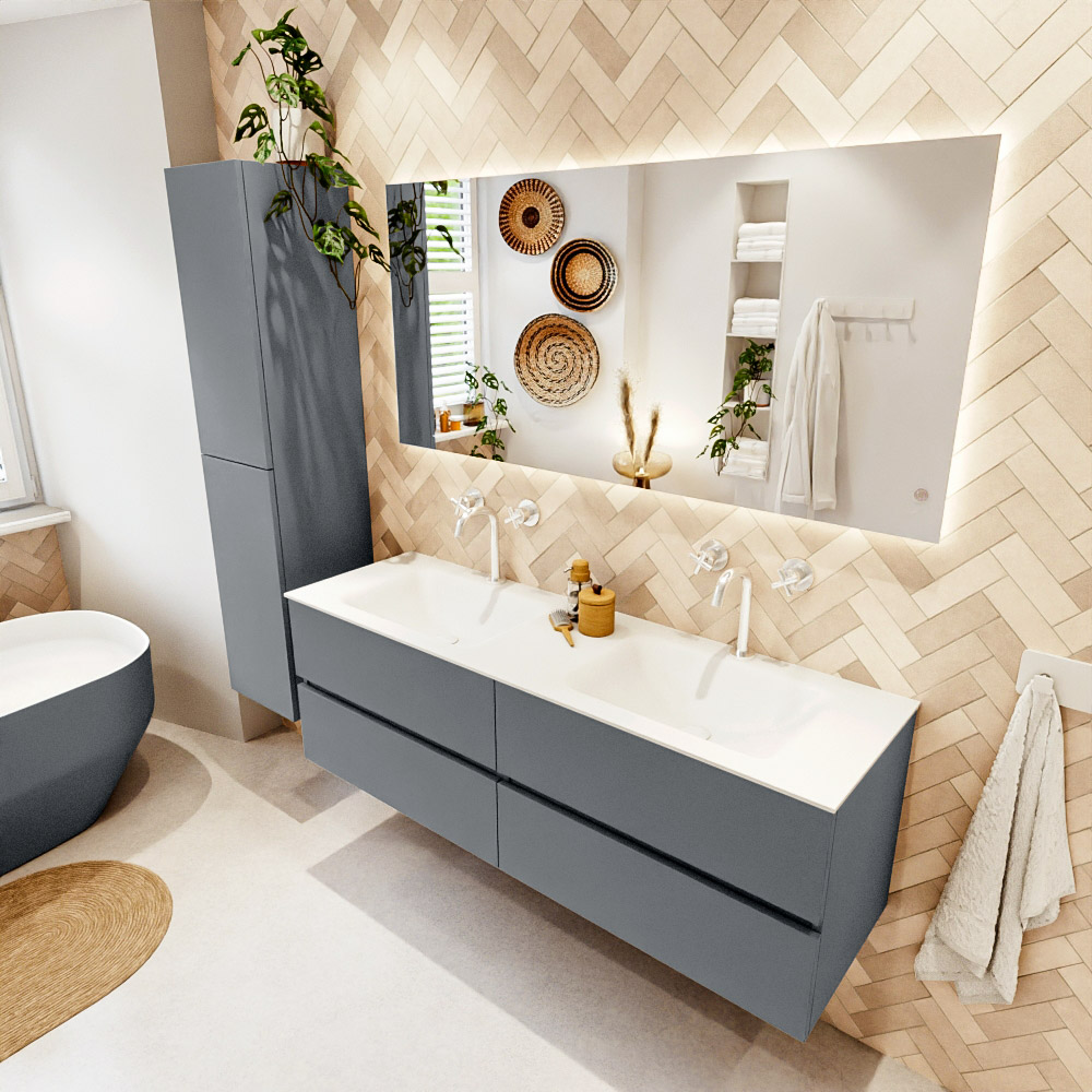MONDIAZ VICA 150cm mueble de baño Plata 4 cajones. Lavabo CLOUD Doble 2 orificios, color Talc. 1 MONDIAZ VICA 150cm mueble de baño Plata 4 cajones. Lavabo CLOUD Doble 2 orificios