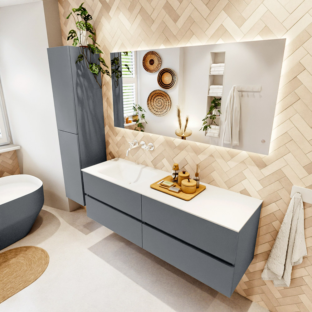 MONDIAZ VICA 150cm mueble de baño Plata 4 cajones. Lavabo CLOUD Izquierda sin orificio, color Talc. 1 MONDIAZ VICA 150cm mueble de baño Plata 4 cajones. Lavabo CLOUD Izquierda sin orificio