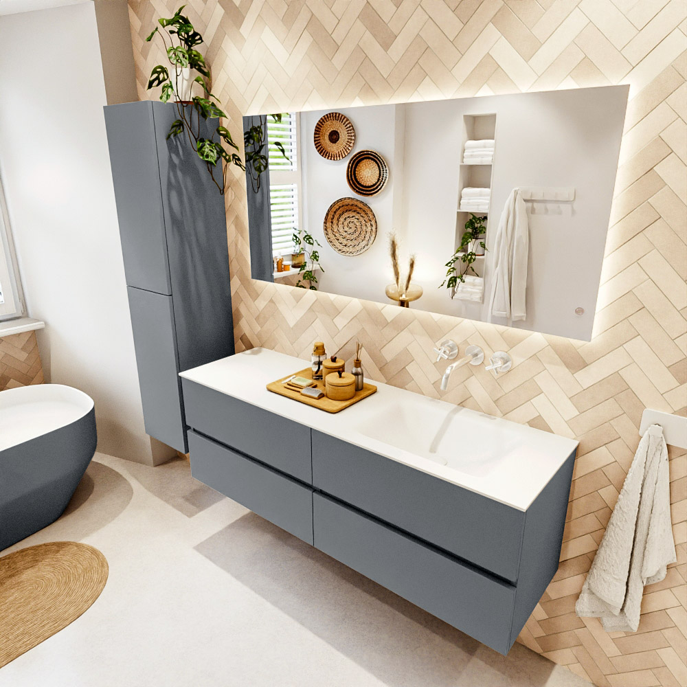 MONDIAZ VICA 150cm mueble de baño Plata 4 cajones. Lavabo CLOUD Derecho sin orificio, color Talc. 1 MONDIAZ VICA 150cm mueble de baño Plata 4 cajones. Lavabo CLOUD Derecho sin orificio