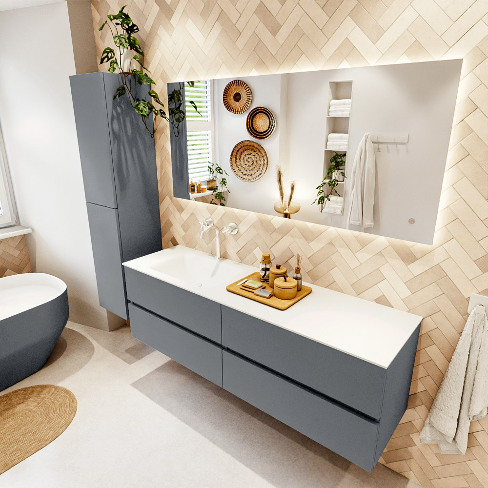MONDIAZ VICA 160cm mueble de baño Plata 4 cajones. Lavabo CLOUD Izquierda 1 orificio, color Talc. 1 MONDIAZ VICA 160cm mueble de baño Plata 4 cajones. Lavabo CLOUD Izquierda 1 orificio