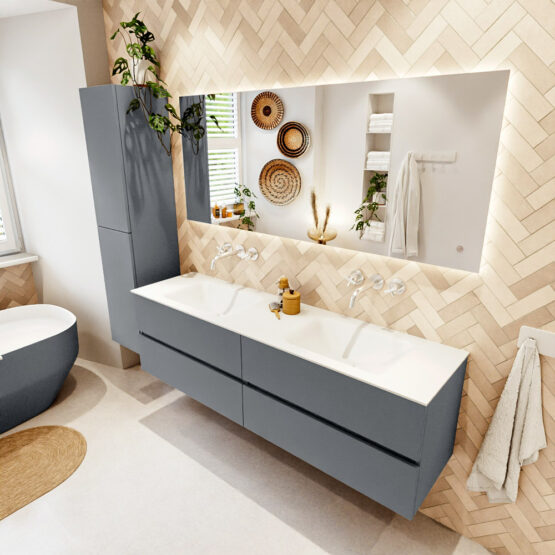 MONDIAZ VICA 170cm mueble de baño Plata 4 cajones. Lavabo CLOUD Doble sin orificio