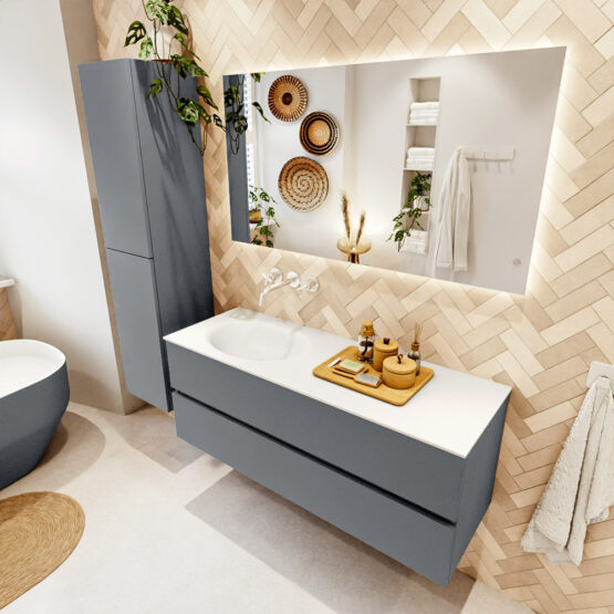 MONDIAZ VICA 130cm mueble de baño Plata 2 cajones. Lavabo MOON Izquierda sin orificio