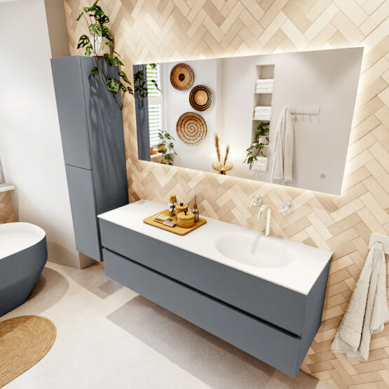 MONDIAZ VICA 150cm mueble de baño Plata 2 cajones. Lavabo MOON Derecho 1 orificio