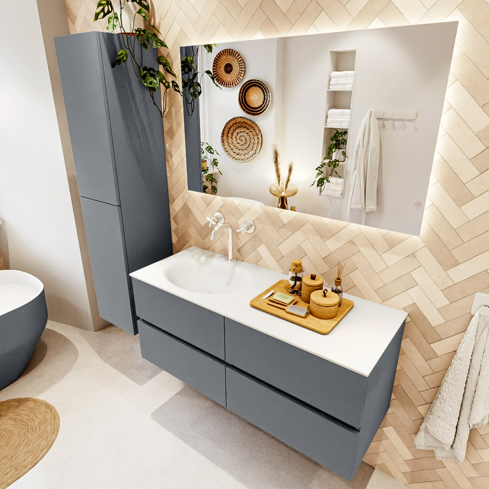 MONDIAZ VICA 120cm mueble de baño Plata 4 cajones. Lavabo MOON Izquierda 1 orificio, color Talc. 1 MONDIAZ VICA 120cm mueble de baño Plata 4 cajones. Lavabo MOON Izquierda 1 orificio