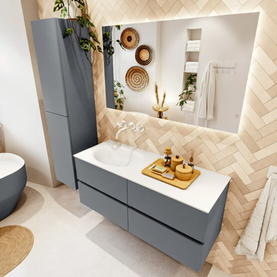 MONDIAZ VICA 120cm mueble de baño Plata 4 cajones. Lavabo MOON Izquierda sin orificio