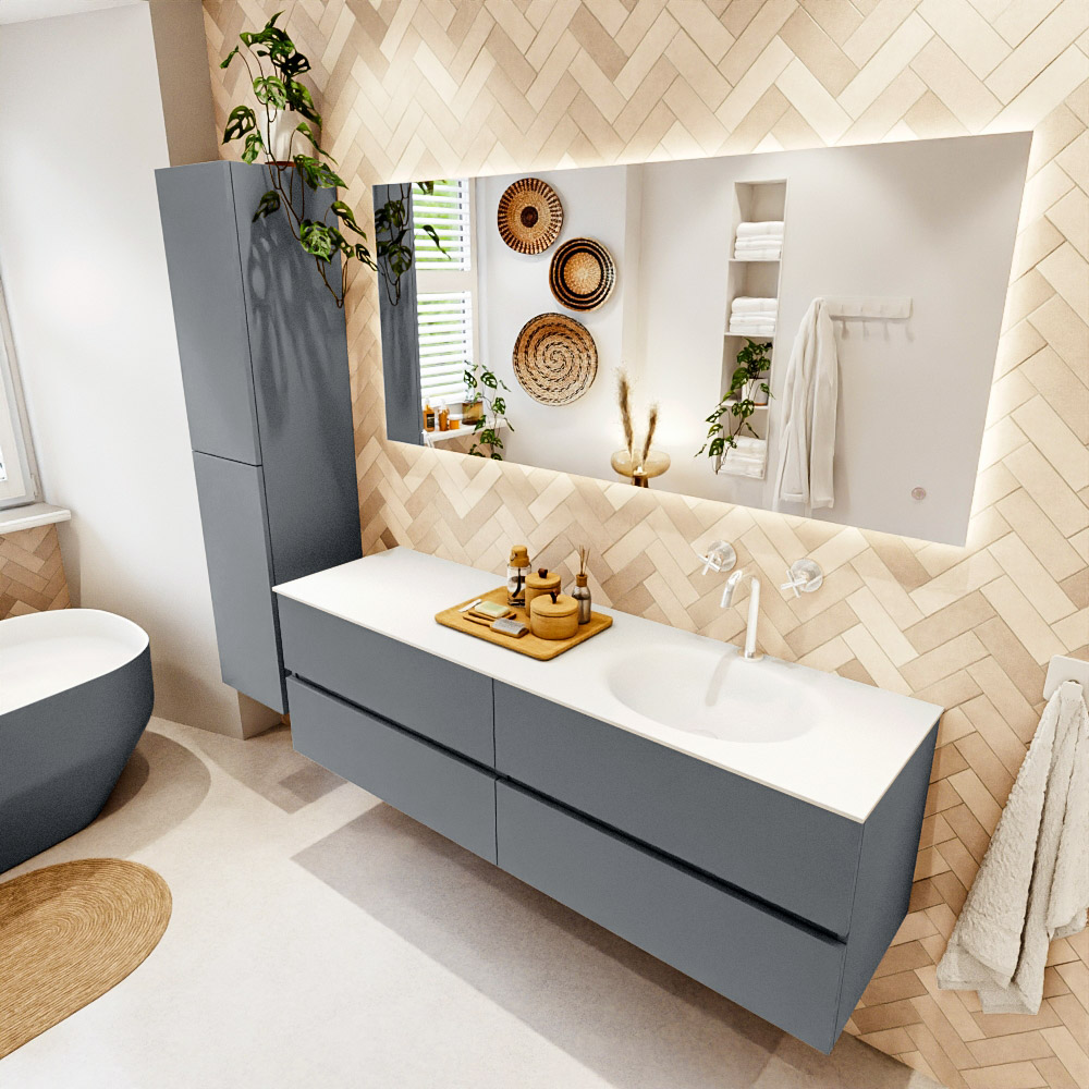 MONDIAZ VICA 160cm mueble de baño Plata 4 cajones. Lavabo MOON Derecho 1 orificio, color Talc. 1 MONDIAZ VICA 160cm mueble de baño Plata 4 cajones. Lavabo MOON Derecho 1 orificio