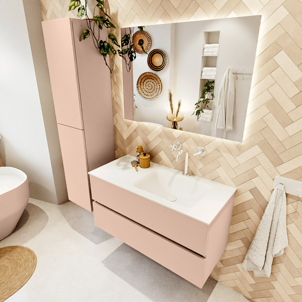 MONDIAZ VICA 100cm mueble de baño Rosee 2 cajones. Lavabo CLOUD Derecho 1 orificio, color Talc. 1 MONDIAZ VICA 100cm mueble de baño Rosee 2 cajones. Lavabo CLOUD Derecho 1 orificio