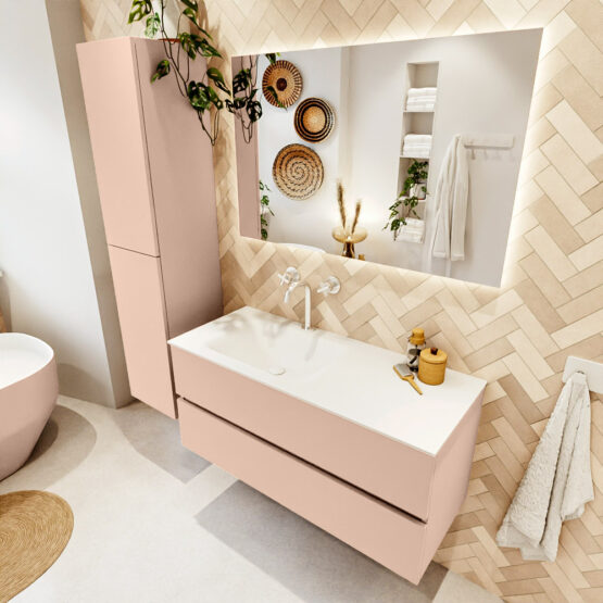 MONDIAZ VICA 110cm mueble de baño Rosee 2 cajones. Lavabo CLOUD Izquierda 1 orificio