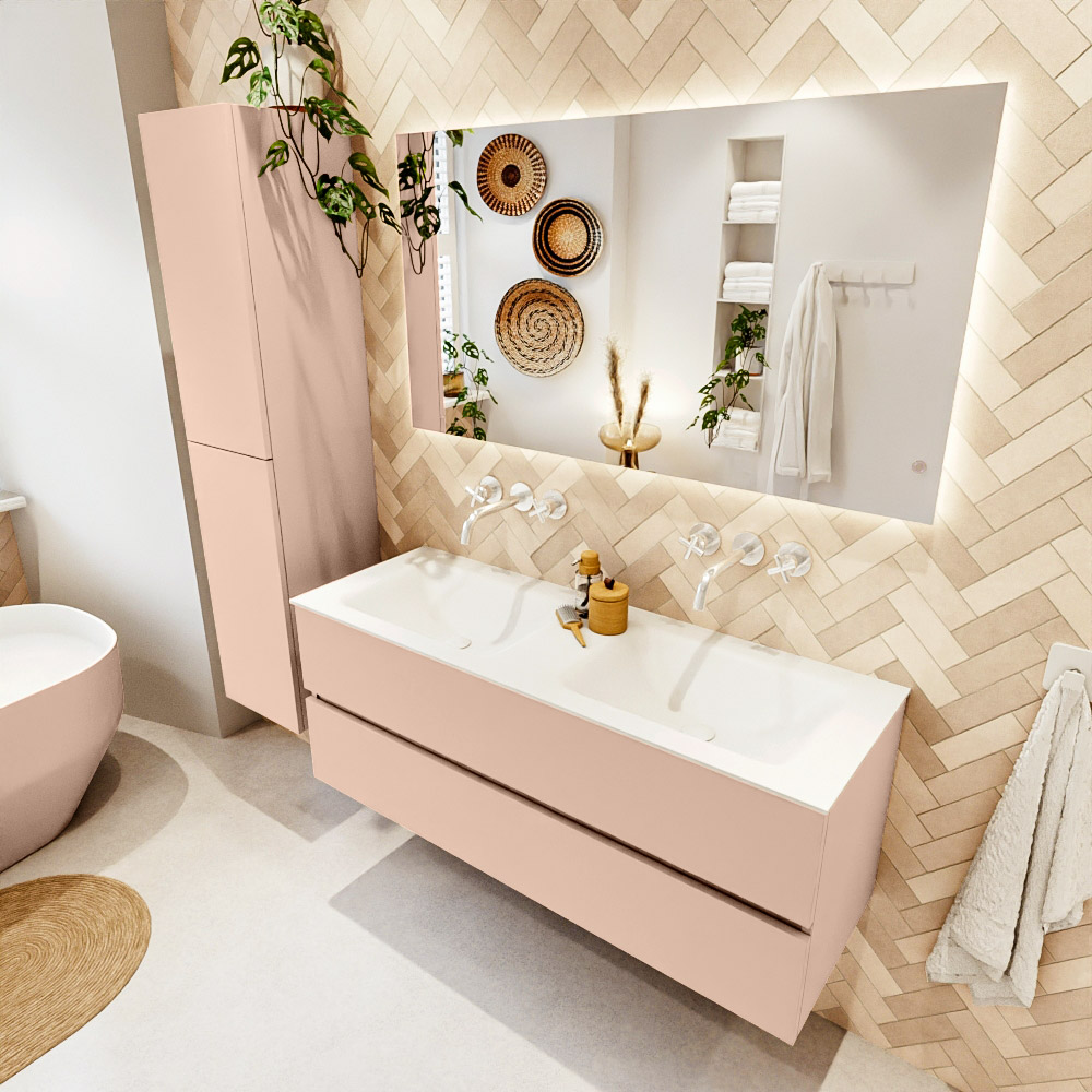MONDIAZ VICA 130cm mueble de baño Rosee 2 cajones. Lavabo CLOUD Doble sin orificio, color Talc. 1 MONDIAZ VICA 130cm mueble de baño Rosee 2 cajones. Lavabo CLOUD Doble sin orificio