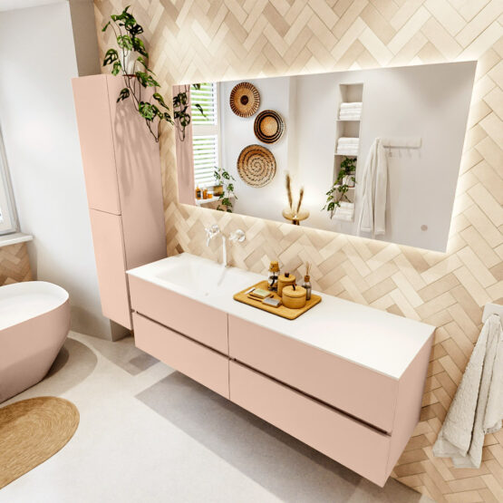 MONDIAZ VICA 160cm mueble de baño Rosee 4 cajones. Lavabo CLOUD Izquierda 1 orificio