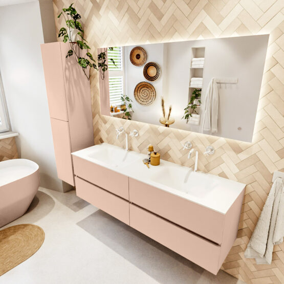 MONDIAZ VICA 160cm mueble de baño Rosee 4 cajones. Lavabo CLOUD Doble 2 orificios