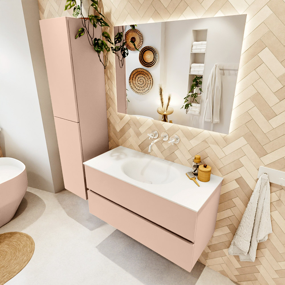 MONDIAZ VICA 100cm mueble de baño Rosee 2 cajones. Lavabo MOON Centro sin orificio, color Talc. 1 MONDIAZ VICA 100cm mueble de baño Rosee 2 cajones. Lavabo MOON Centro sin orificio