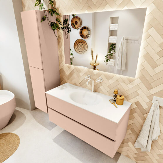 MONDIAZ VICA 110cm mueble de baño Rosee 2 cajones. Lavabo MOON Centro 1 orificio