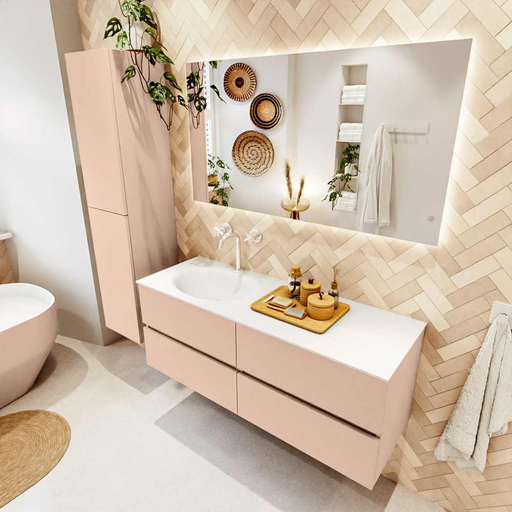 MONDIAZ VICA 130cm mueble de baño Rosee 4 cajones. Lavabo MOON Izquierda 1 orificio, color Talc. 1 MONDIAZ VICA 130cm mueble de baño Rosee 4 cajones. Lavabo MOON Izquierda 1 orificio
