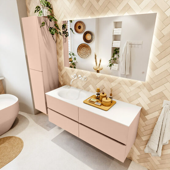 MONDIAZ VICA 130cm mueble de baño Rosee 4 cajones. Lavabo MOON Izquierda sin orificio