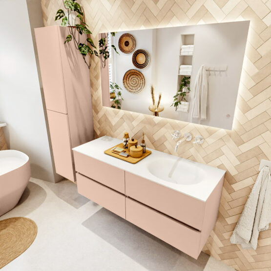 MONDIAZ VICA 130cm mueble de baño Rosee 4 cajones. Lavabo MOON Derecho sin orificio