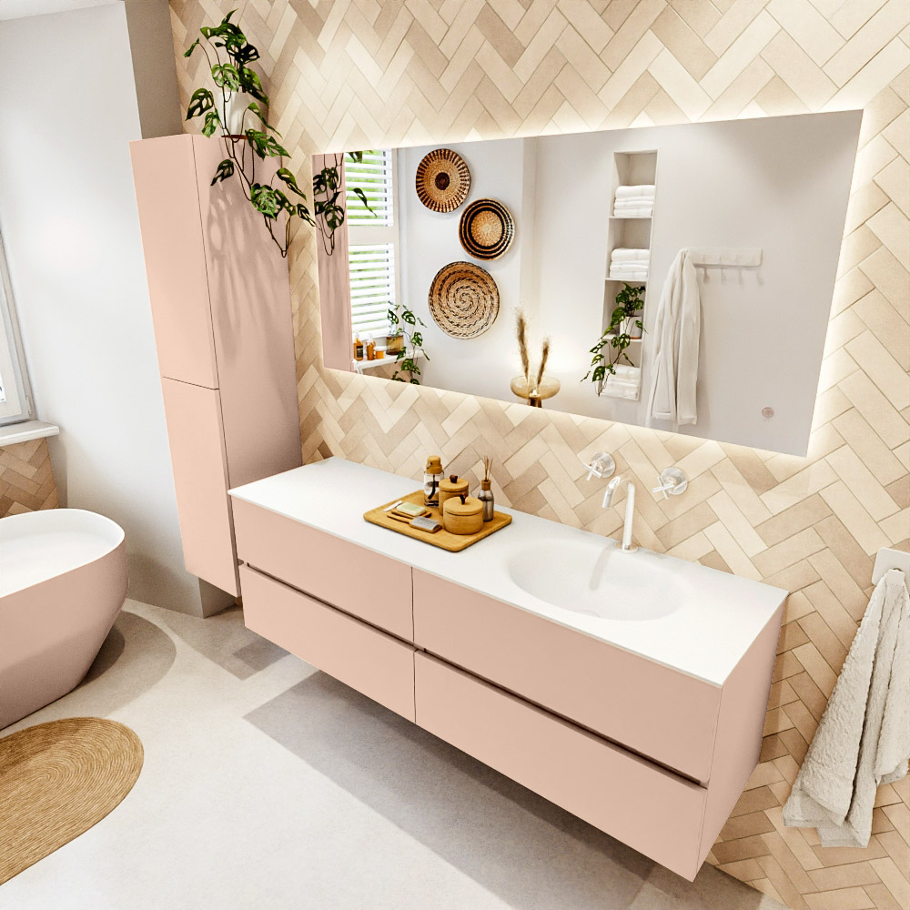 MONDIAZ VICA 160cm mueble de baño Rosee 4 cajones. Lavabo MOON Derecho 1 orificio, color Talc. 1 MONDIAZ VICA 160cm mueble de baño Rosee 4 cajones. Lavabo MOON Derecho 1 orificio