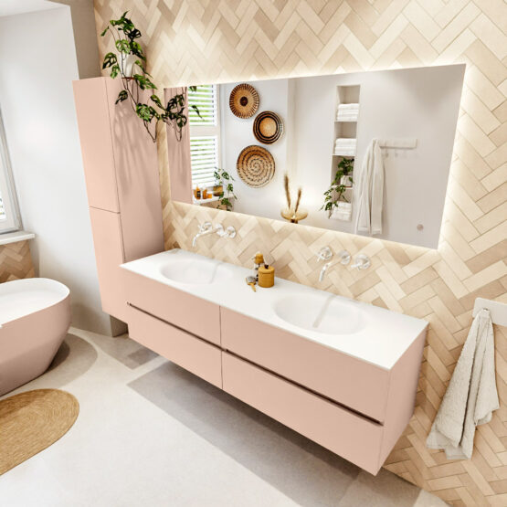 MONDIAZ VICA 170cm mueble de baño Rosee 4 cajones. Lavabo MOON Doble sin orificio