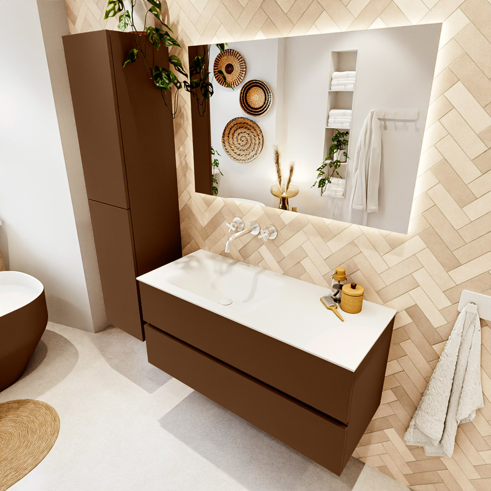 MONDIAZ VICA 110cm mueble de baño Rust 2 cajones. Lavabo CLOUD Izquierda sin orificio, color Talc. 1 MONDIAZ VICA 110cm mueble de baño Rust 2 cajones. Lavabo CLOUD Izquierda sin orificio