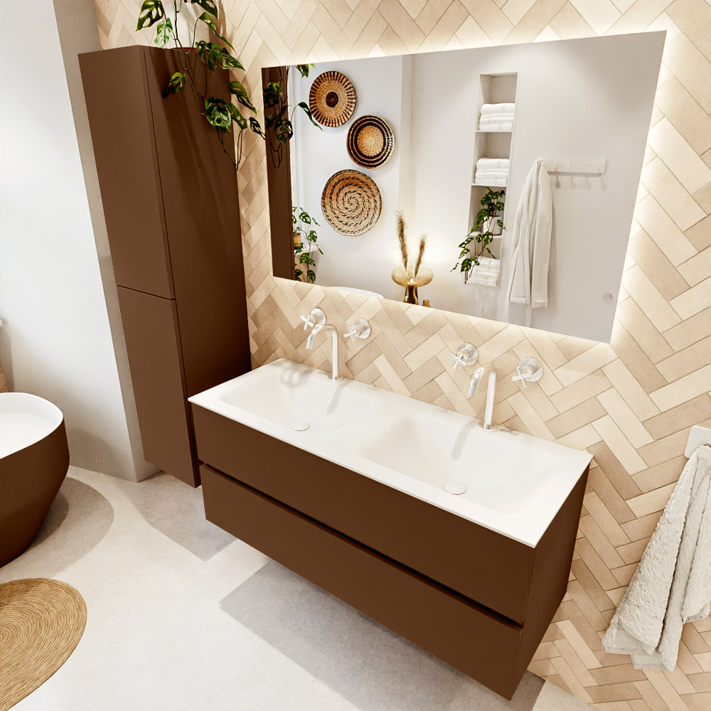 MONDIAZ VICA 120cm mueble de baño Rust 2 cajones. Lavabo CLOUD Doble 2 orificios, color Talc. 1 MONDIAZ VICA 120cm mueble de baño Rust 2 cajones. Lavabo CLOUD Doble 2 orificios