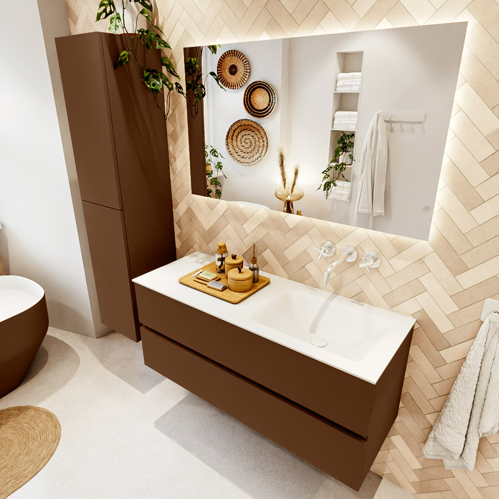 MONDIAZ VICA 120cm mueble de baño Rust 2 cajones. Lavabo CLOUD Derecho sin orificio, color Talc. 1 MONDIAZ VICA 120cm mueble de baño Rust 2 cajones. Lavabo CLOUD Derecho sin orificio