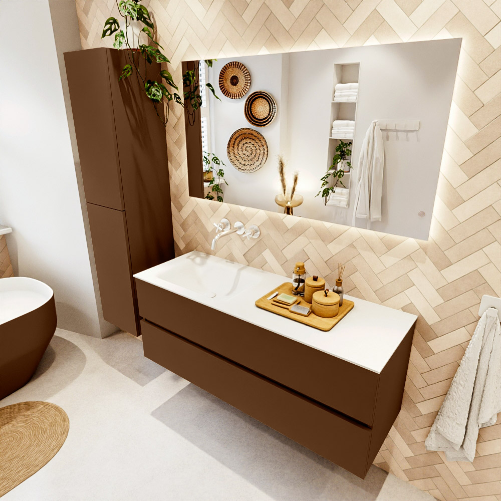MONDIAZ VICA 130cm mueble de baño Rust 2 cajones. Lavabo CLOUD Izquierda sin orificio, color Talc. 1 MONDIAZ VICA 130cm mueble de baño Rust 2 cajones. Lavabo CLOUD Izquierda sin orificio