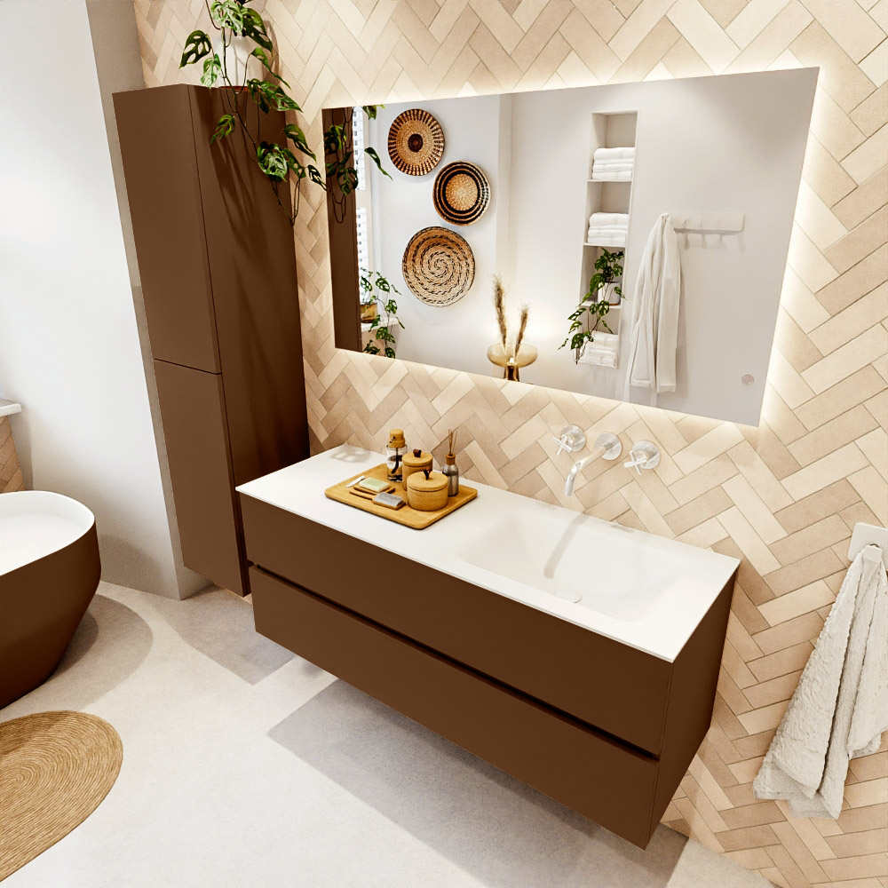 MONDIAZ VICA 130cm mueble de baño Rust 2 cajones. Lavabo CLOUD Derecho sin orificio, color Talc. 1 MONDIAZ VICA 130cm mueble de baño Rust 2 cajones. Lavabo CLOUD Derecho sin orificio